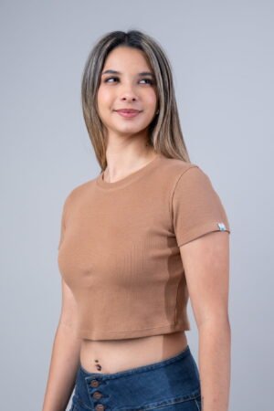 Crop Cuello Redondo en Tela Rib