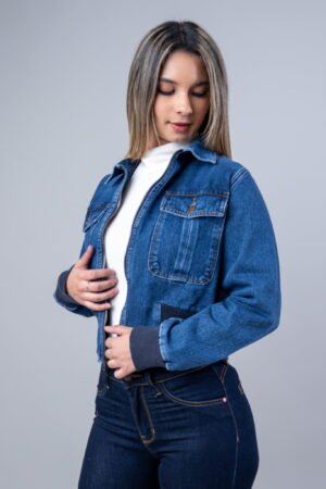 Chaqueta Jean Corte a la Cintura Ajustada con Rib