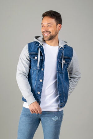 Chaqueta Jean con Capucha y Mangas en Tela Fleece