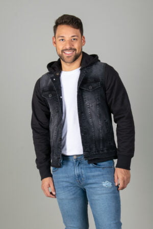 Chaqueta Jean con Capucha y Mangas en Tela Fleece