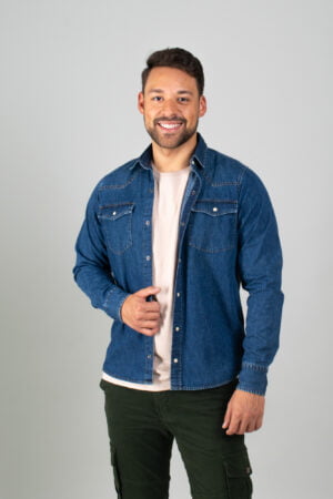 Camisa Jean con Bolsillos con Tapas y Broches