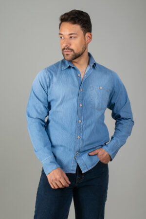 Camisa Jean a Rayas con Botones