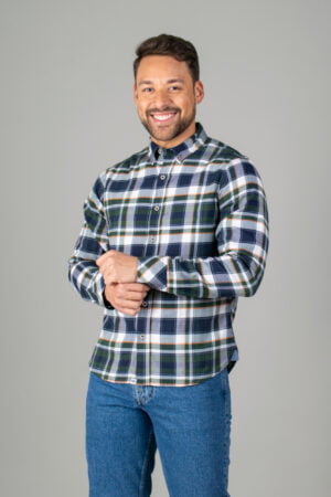 Camisa a Cuadros Manga Larga con Botones