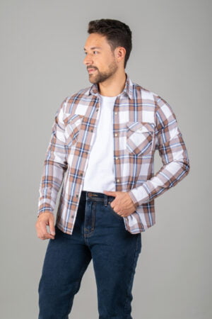 Camisa a Cuadros Manga Larga con Broches